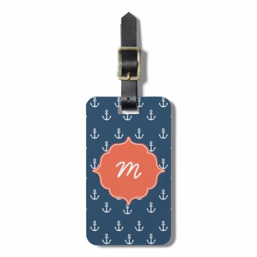 Coral and Navy Anchors Monogram Bag Tag Coral and Navy Anchors Monogram Bag Tag