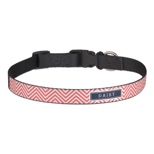 Coral and Navy Blue Chevron Monogram Pet Collar