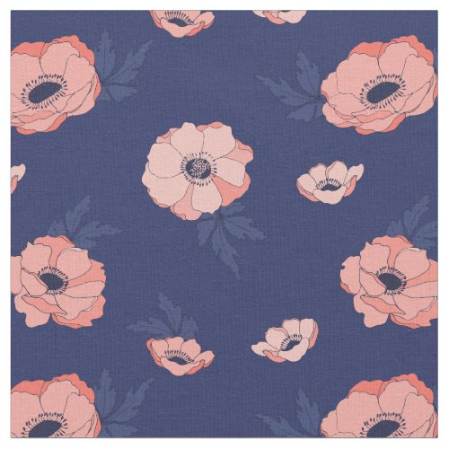 Coral and Navy Blue Floral Pattern Fabric