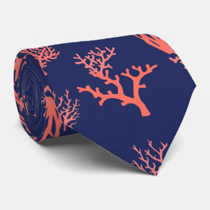 Coral and Navy Blue Groom Beach Wedding Tie