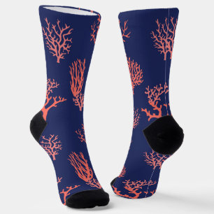 Coral and Navy Blue Groom Wedding Socks