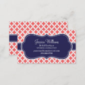 Coral and Navy Blue Modern Diamonds Business Card (Front/Back)
