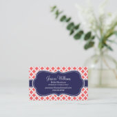 Coral and Navy Blue Modern Diamonds Business Card (Standing Front)