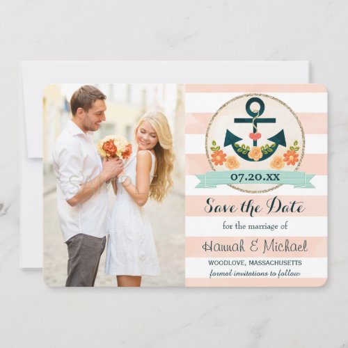CORAL AND NAVY BLUE NAUTICAL ANCHOR SAVE THE DATE