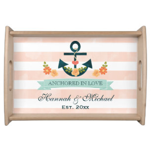 Coral and Navy Blue Nautical Anchor Wedding Serving Tray