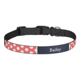 Coral and Navy Blue Polka Dots Monogram Pet Collar