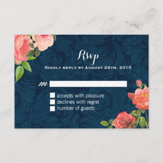 Coral and Navy Blue Shabby Chic RSVP Cards