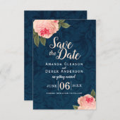 Coral and Navy Blue Shabby Chic Save the Date (Front/Back)