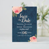 Coral and Navy Blue Shabby Chic Save the Date (Standing Front)