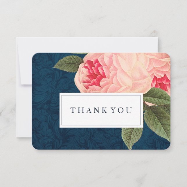 Coral and Navy Blue Shabby Chic Thank You Cards (Front)