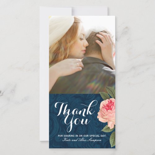 Coral and Navy Blue Thank You Photo Card 4x8