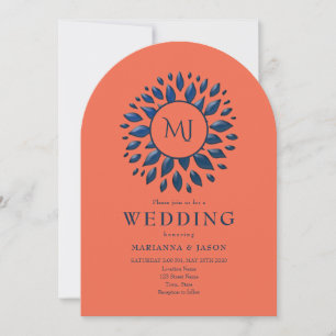 Coral and Navy Blue Wedding Invitation