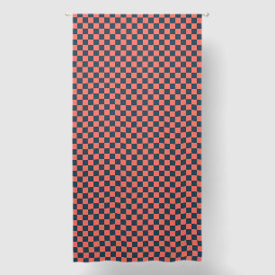 Coral and navy checkerboard pattern blackout curtains