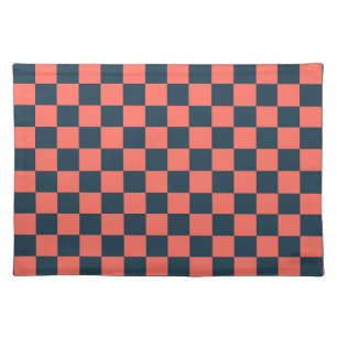 Coral and navy checkerboard pattern cloth placemat