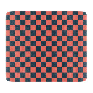 Coral and navy checkerboard pattern cutting board
