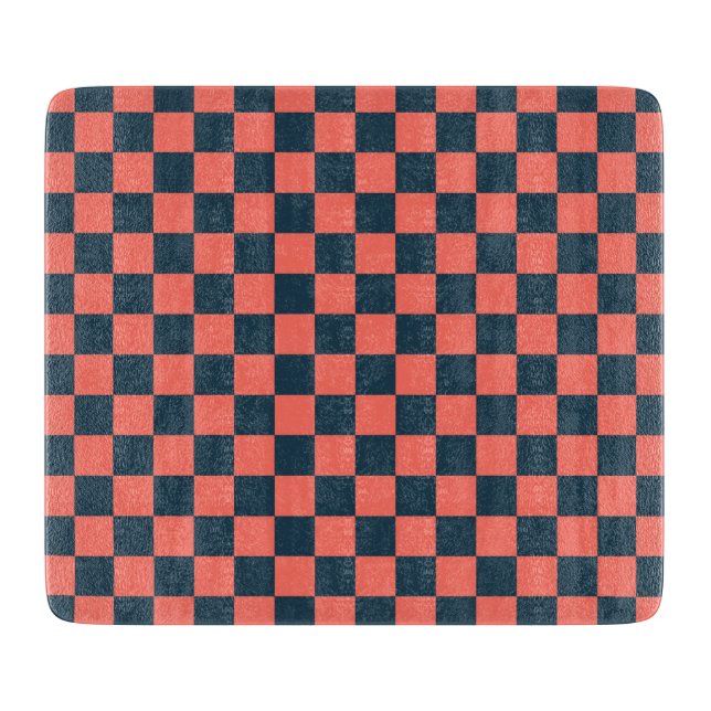 Coral and navy checkerboard pattern cutting board (Front)