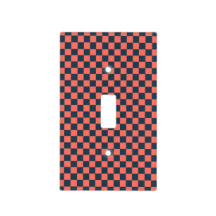 Coral and navy checkerboard pattern light switch cover