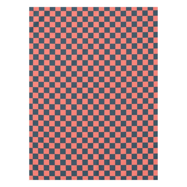 Coral and navy checkerboard pattern tablecloth (Front)