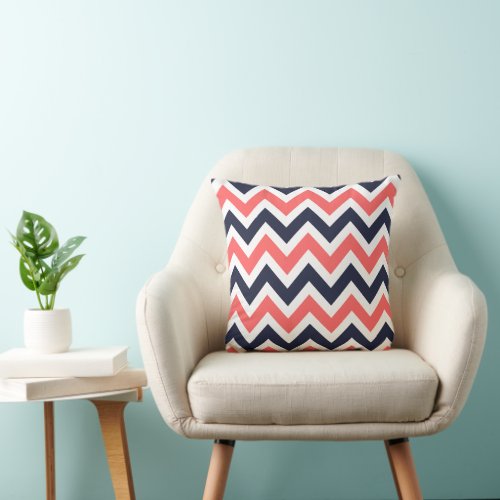 Coral and Navy Chevron Throw Pillow