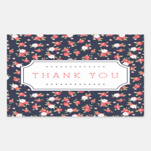 Coral and Navy Chic Vintage Floral Thank You Rectangular Sticker