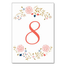 Coral and Navy Garden Table Number Card