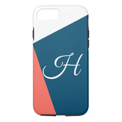 Coral and Navy Geometric Monogram iPhone 87 Case