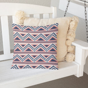 Coral and Navy Modern Aztec Pattern Outdoor Throw Pillow