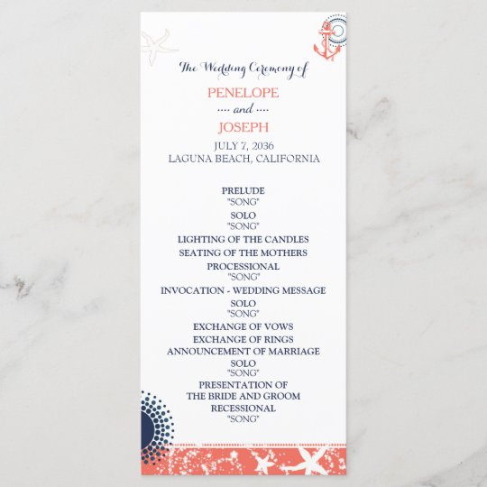 Coral And Navy Nautical Wedding Program Zazzle Com