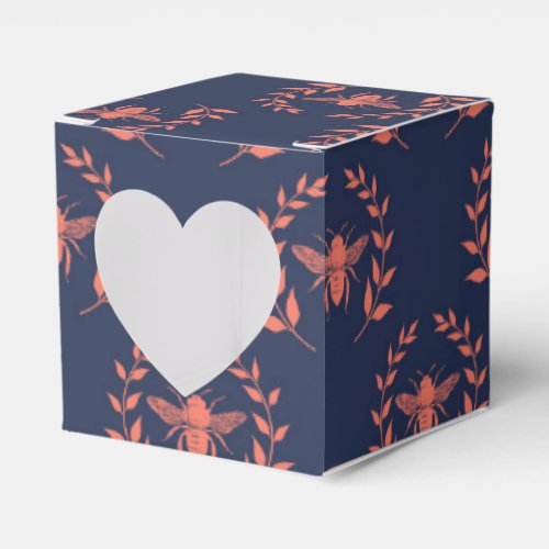 Coral and Navy Queen Bee Pattern Favor Boxes