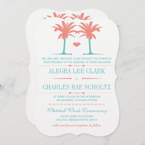 Coral and Neo Mint Beach Typography Invite