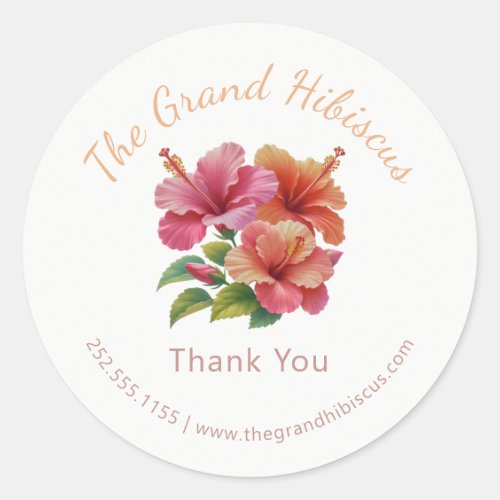 Coral and Orange Watercolor Hibiscus Classic Round Sticker