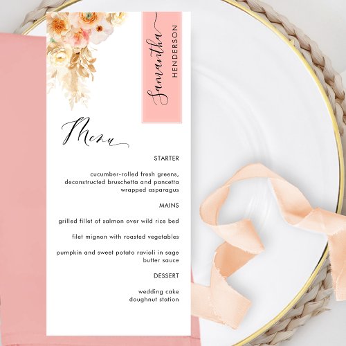 Coral and Peach Blush Personalized with Guest Name Menu