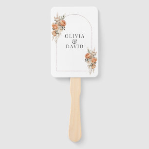 Coral and Peach Dry Flower Wedding Program Hand Fan