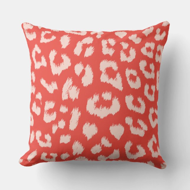 Coral and Peach Leopard Reversible Print Pillow (Front)