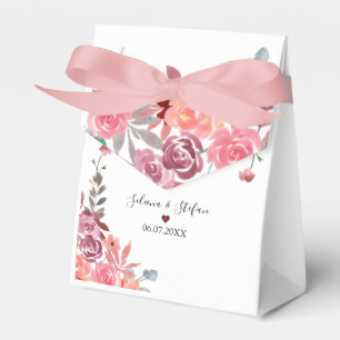 Coral And Peach Watercolor Floral Wedding Cake Favor Boxes