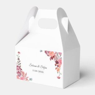 Coral And Peach Watercolor Floral Wedding Cake Favor Boxes