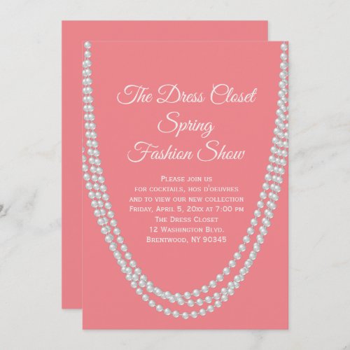 Coral and Pearls Fashion Show Invitation
