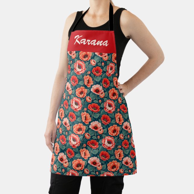 Coral and Pink Chinoiserie Apron (Insitu)