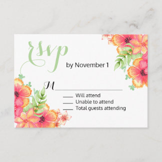 Coral and Pink Floral Wedding RSVP Card