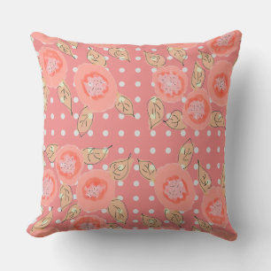 Coral And Pink Large Flower and Polka-dot Pillow