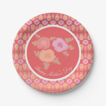 Coral and Pink Mothers Day Flowered Paper Plates