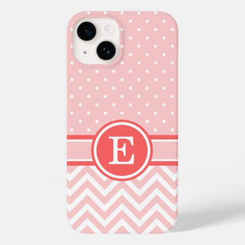 Coral and Pink Preppy Chevron Dots Monogram Case_Mate iPhone 14 Case