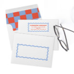 Coral and Powder Blue Wavy Frame Stationery Envelope<br><div class="desc">The perfect addition to your matching personalized stationery,  this envelope features a wavy frame motif in powdery French blue with coordinating coral,  pre-printed,  return address text and printed liner in a trendy checkerboard pattern. This envelope makes it easy to mail your personal correspondence in modern style.</div>