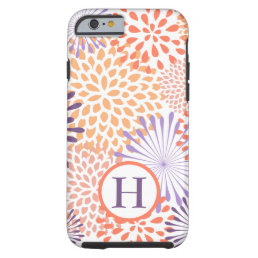 Coral and Purple Dahlia Monogram Blossom Tough iPhone 6 Case