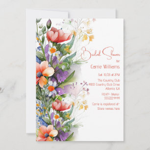 Coral and Purple Wildflowers Bridal Shower Invitation