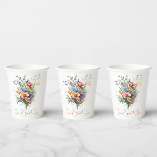 Coral and Purple Wildflowers Bridal Shower Paper Cups