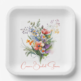 Coral and Purple Wildflowers Bridal Shower Paper Plates