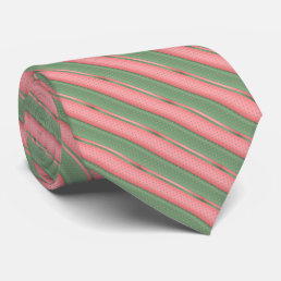 Coral and Sage Green Polka Dot Stripes Neck Tie
