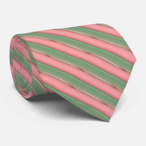 Coral and Sage Green Polka Dot Stripes Neck Tie