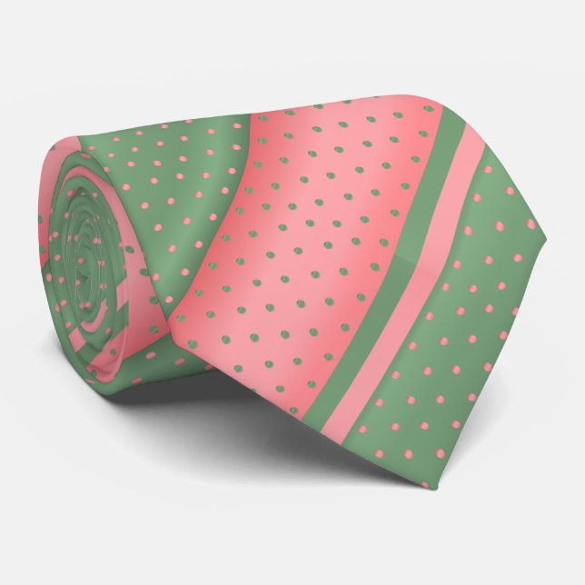 Coral and Sage Green Polka Dots Tie (Rolled)